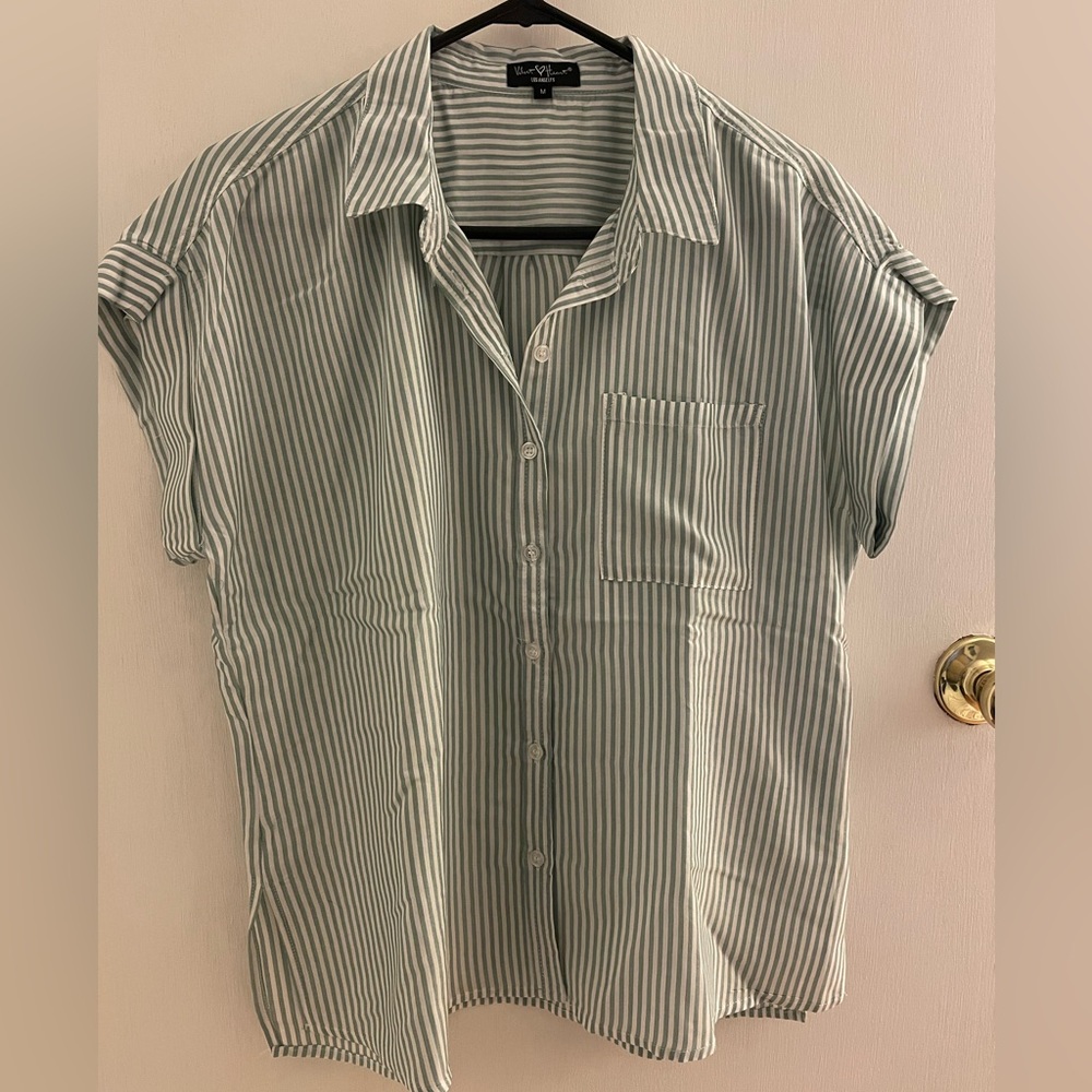 Velvet Heart Green Striped Button Down Shirt